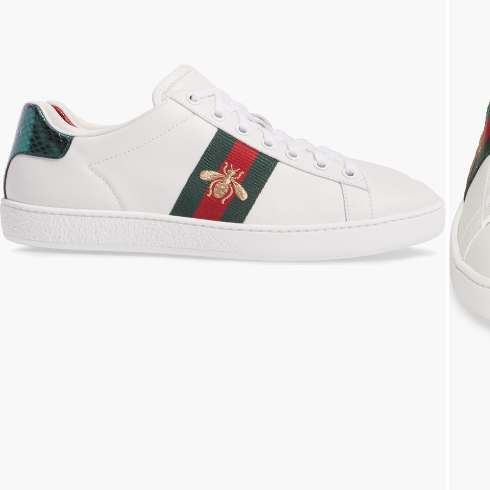 GENTLY USED - Gucci White Leather Sneakers with Green and Red Accents